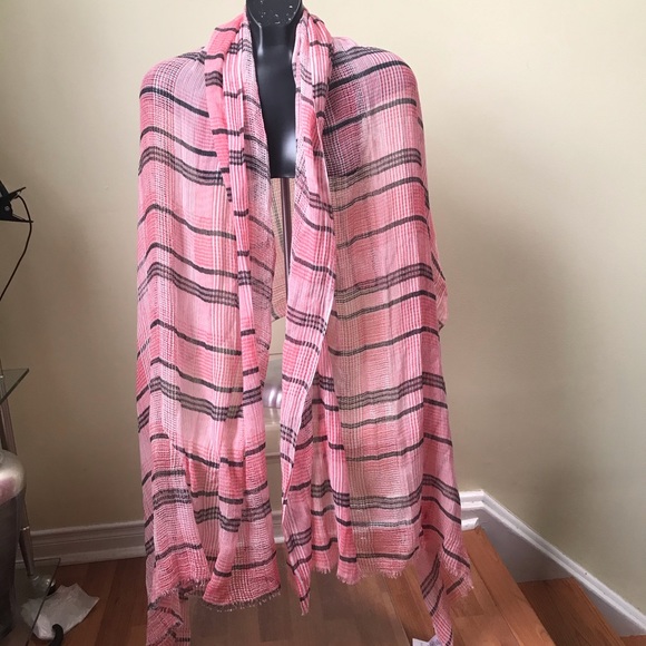 Treasure & Bond NEW Pink Plaid Scarf Shawl Wrap Large Nordstrom All Season Tags - Picture 4 of 10